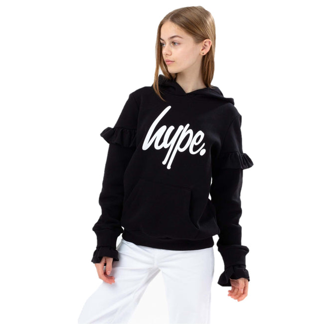 Black-White - Front - Hype Girls Script Frill Hoodie