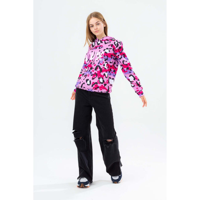 Pink-Purple - Back - Hype Girls Leopard Print Hoodie