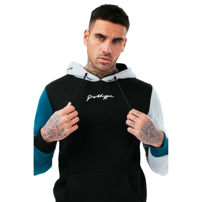Black - Pack Shot - Hype Mens Thompson Splice Scribble Hoodie