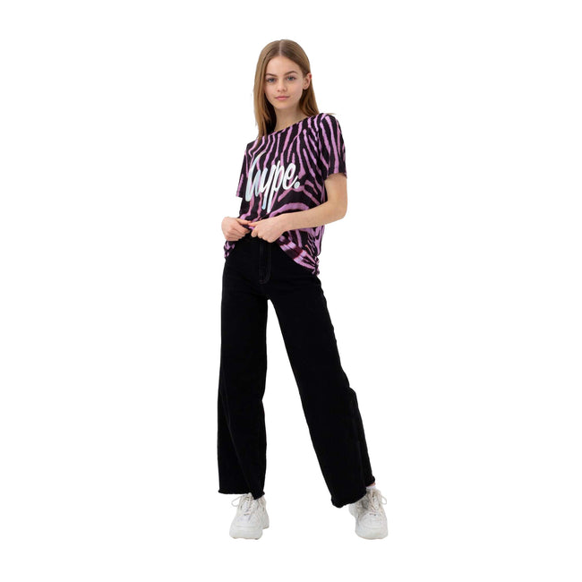 Black-Purple-White - Back - Hype Girls Zebra Crush Script T-Shirt