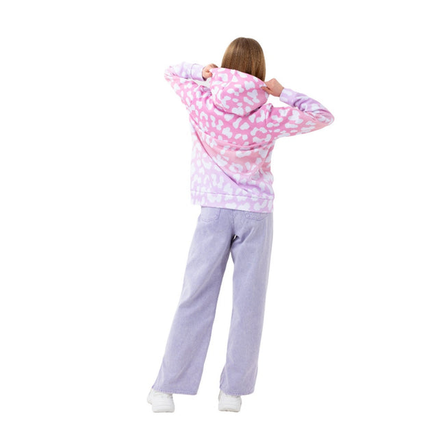 Pink-White-Light Purple - Side - Hype Girls Leopard Print Hoodie