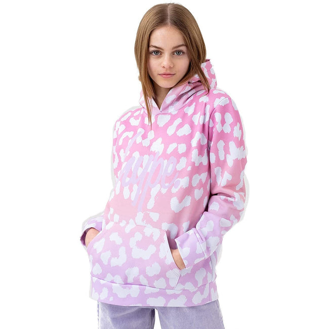 Pink-White-Light Purple - Front - Hype Girls Leopard Print Hoodie