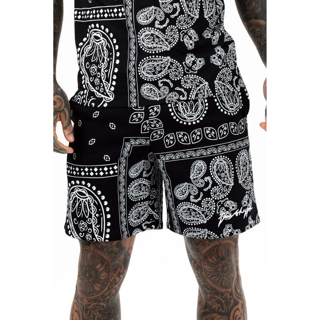 Black-White - Front - Hype Mens Paisley Palm Scribble Shorts