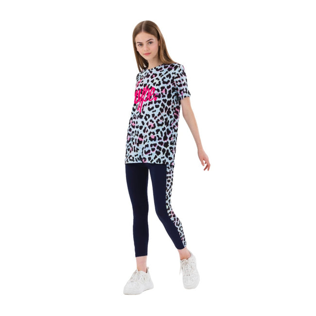 Blue-Black-Pink - Back - Hype Girls Leopard Print T-Shirt
