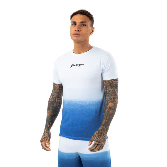 Blue-White - Front - Hype Mens Lake Fade Scribble T-Shirt