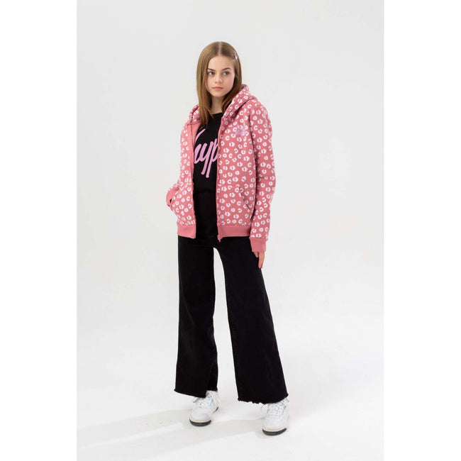Pink-White - Side - Hype Girls Leopard Print Hoodie