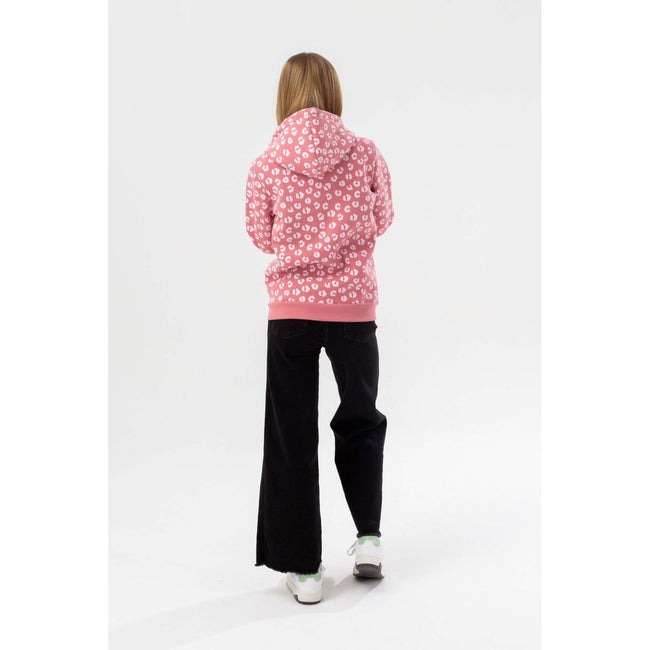 Pink-White - Close up - Hype Girls Leopard Print Hoodie