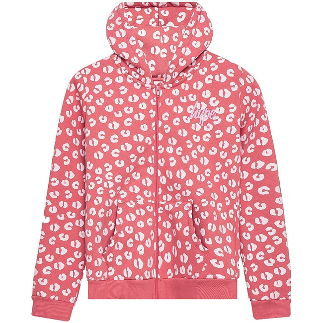Pink-White - Front - Hype Girls Leopard Print Hoodie