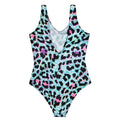 Blue-Black - Back - Hype Girls Leopard Print One Piece Bathing Suit