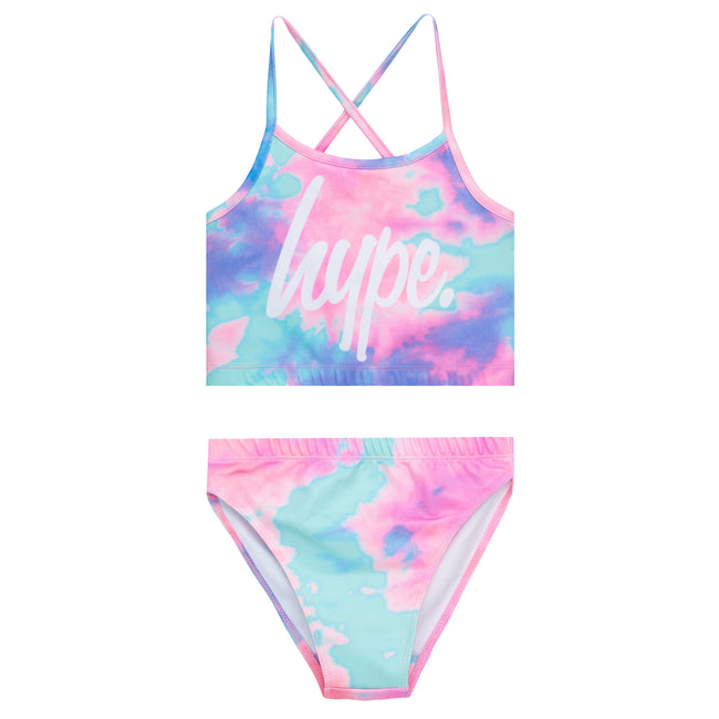 Pink-Blue - Front - Hype Girls Smudge Script Bikini
