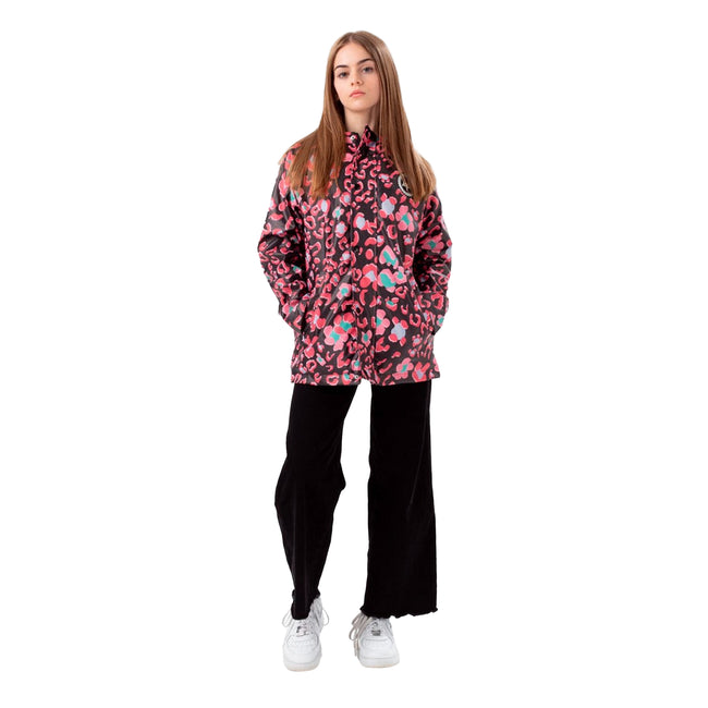 Black-Pink - Front - Hype Girls Leopard Print Raincoat
