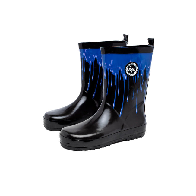 Black-Blue - Front - Hype Childrens-Kids Paint Galoshes