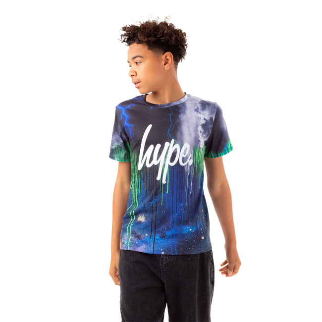Navy-Green - Front - Hype Boys Storm Drips T-Shirt