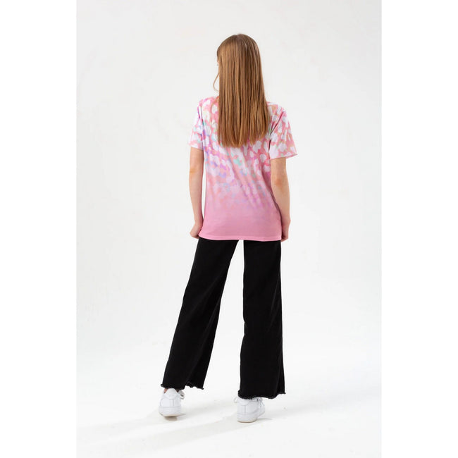 Pink-White - Back - Hype Girls Fade Leopard Script T-Shirt