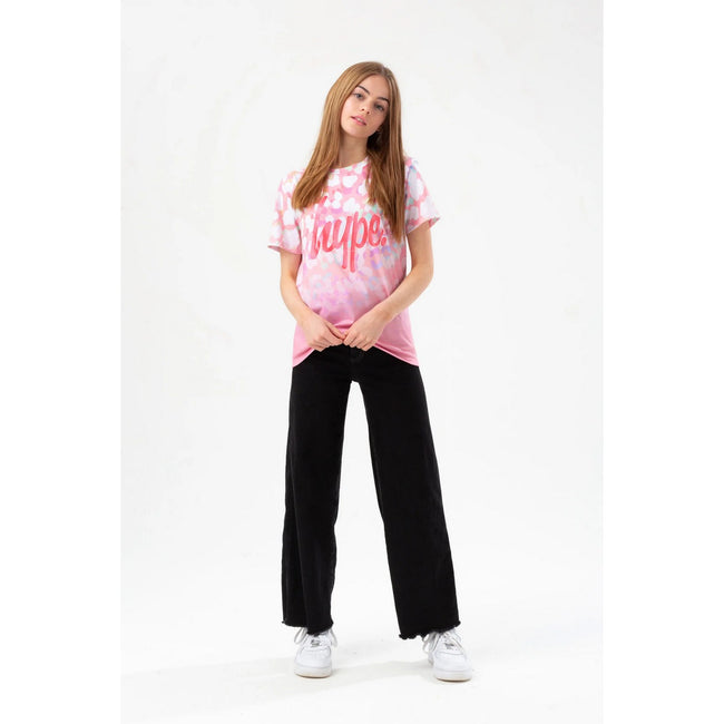 Pink-White - Lifestyle - Hype Girls Fade Leopard Script T-Shirt