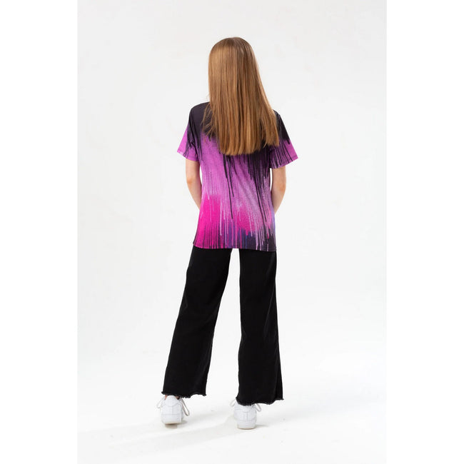 Purple-Black - Back - Hype Girls Drip Foil Script T-Shirt