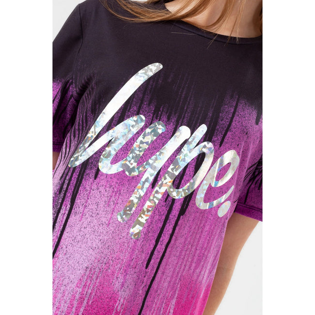 Purple-Black - Side - Hype Girls Drip Foil Script T-Shirt