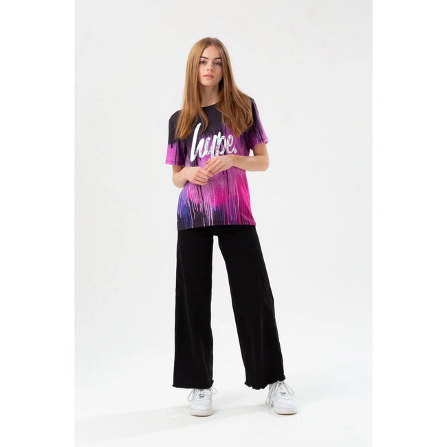 Purple-Black - Lifestyle - Hype Girls Drip Foil Script T-Shirt