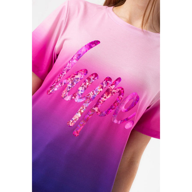 Pink-Purple-Black - Side - Hype Girls Fade Foil Script T-Shirt