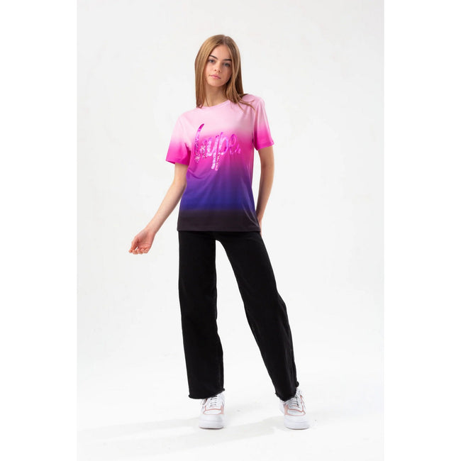 Pink-Purple-Black - Lifestyle - Hype Girls Fade Foil Script T-Shirt