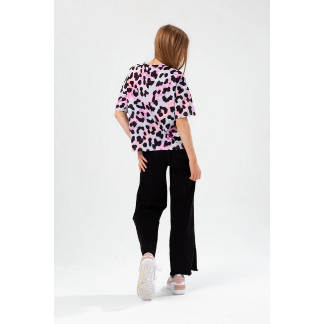Purple-Black - Back - Hype Girls Rainbow Leopard Script T-Shirt