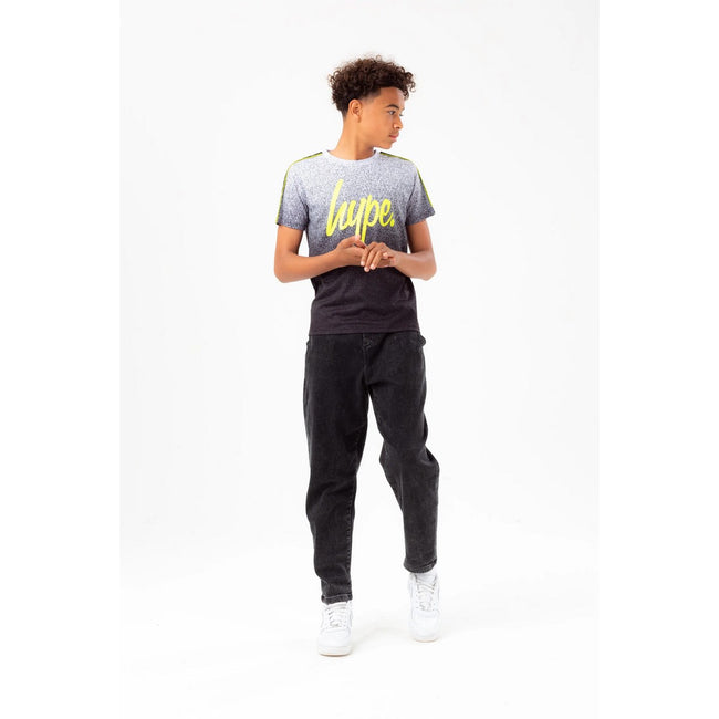 Black-White - Pack Shot - Hype Boys Speckle Neon Tape Script T-Shirt