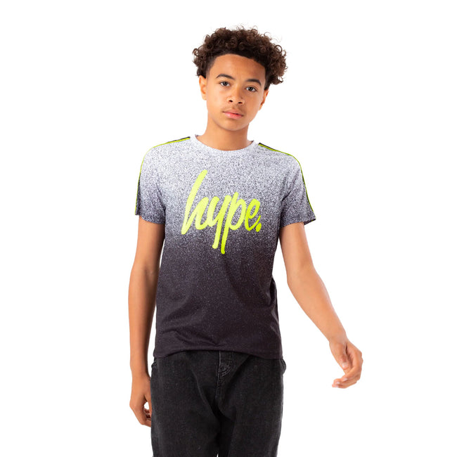 Black-White - Front - Hype Boys Speckle Neon Tape Script T-Shirt