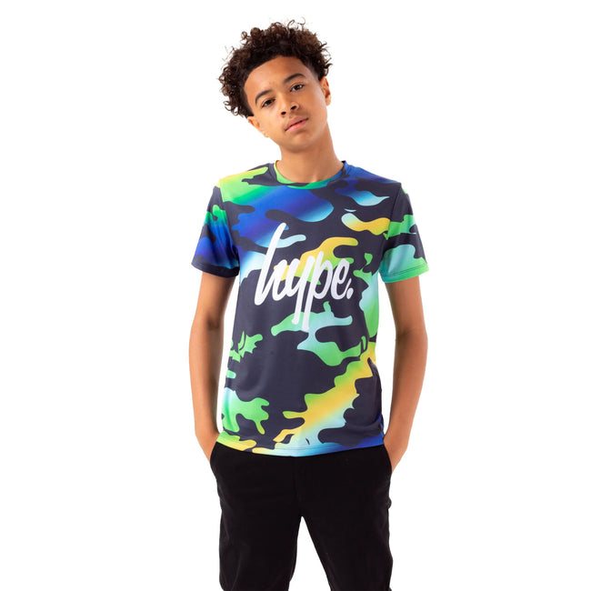 Blue-Yellow-Green - Front - Hype Boys Camo T-Shirt