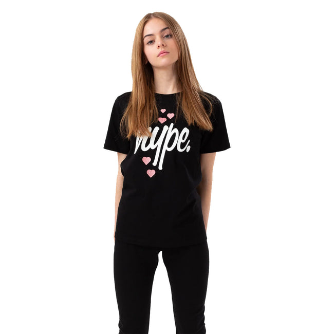 Black - Front - Hype Girls Heart Script T-Shirt