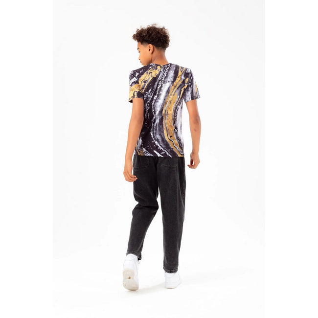 Black-Gold - Back - Hype Boys Marble Foil Script T-Shirt
