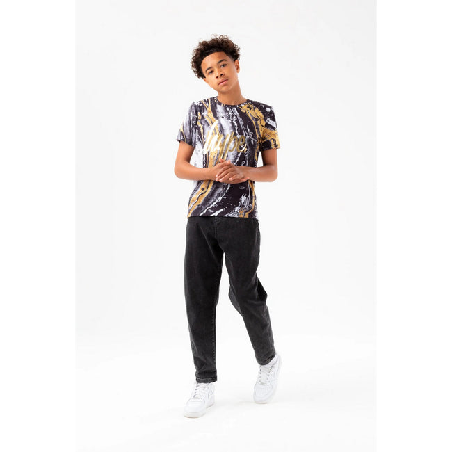 Black-Gold - Lifestyle - Hype Boys Marble Foil Script T-Shirt
