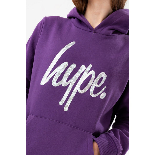 Purple - Side - Hype Girls Foil Script Hoodie