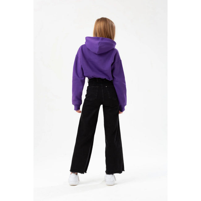 Purple - Back - Hype Girls Scribble Embroidered Crop Hoodie