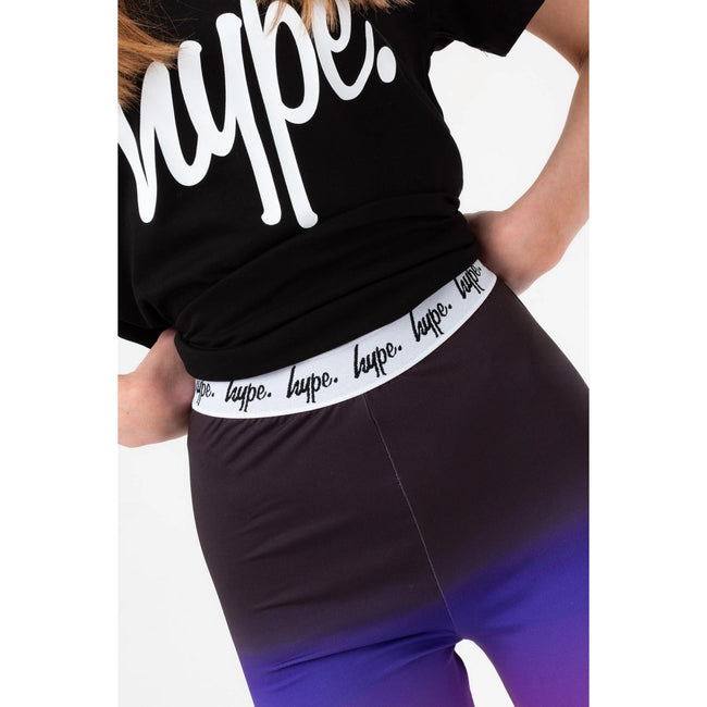 Purple-Pink - Side - Hype Girls Fade Foil Script Leggings