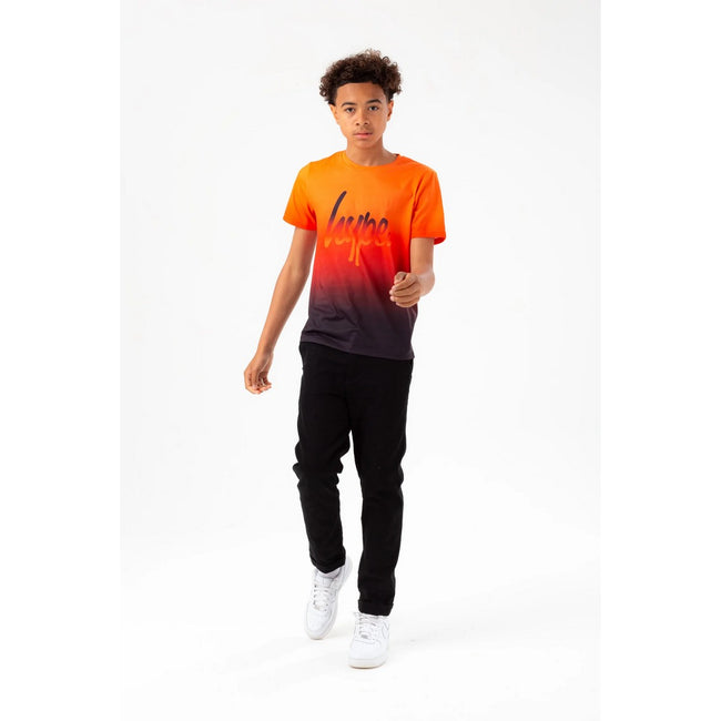 Orange-Red-Black - Side - Hype Boys Fade Script T-Shirt