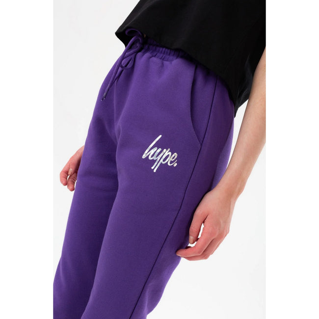 Purple-Silver - Front - Hype Girls Script Sweatpants