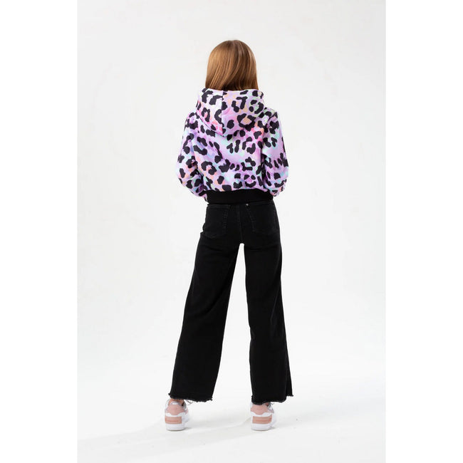 Purple-Black - Back - Hype Girls Rainbow Leopard Script Crop Hoodie