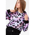 Purple-Black - Side - Hype Girls Rainbow Leopard Script Crop Hoodie