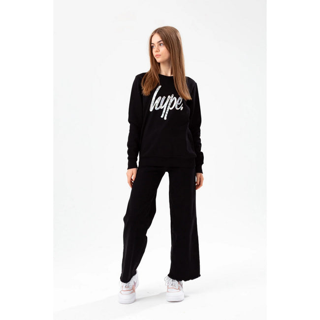 Black - Lifestyle - Hype Girls Holographic Script Crew Neck Sweatshirt