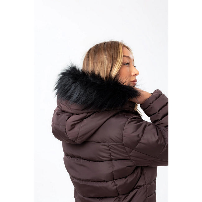 Charcoal - Side - Hype Womens-Ladies Longline Padded Jacket