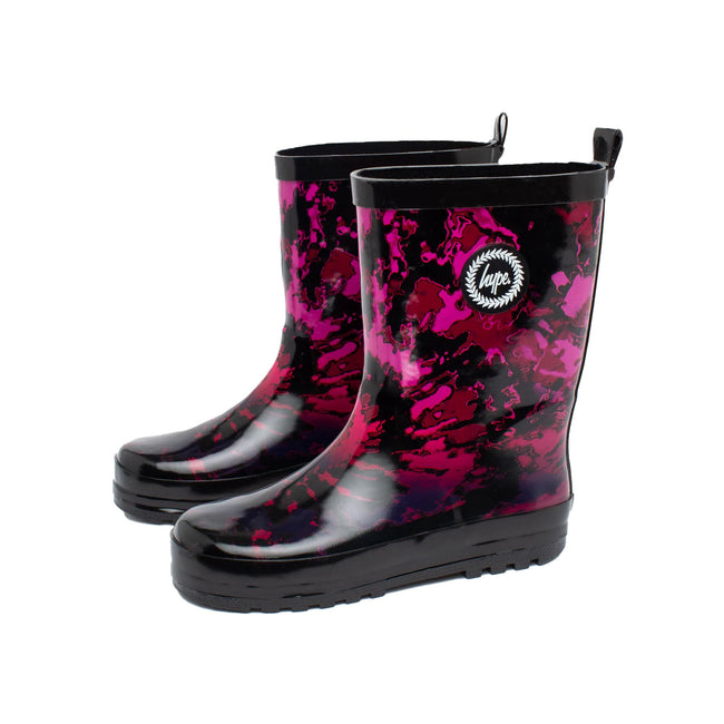 Pink-Black - Front - Hype Childrens-Kids Tie Dye Galoshes