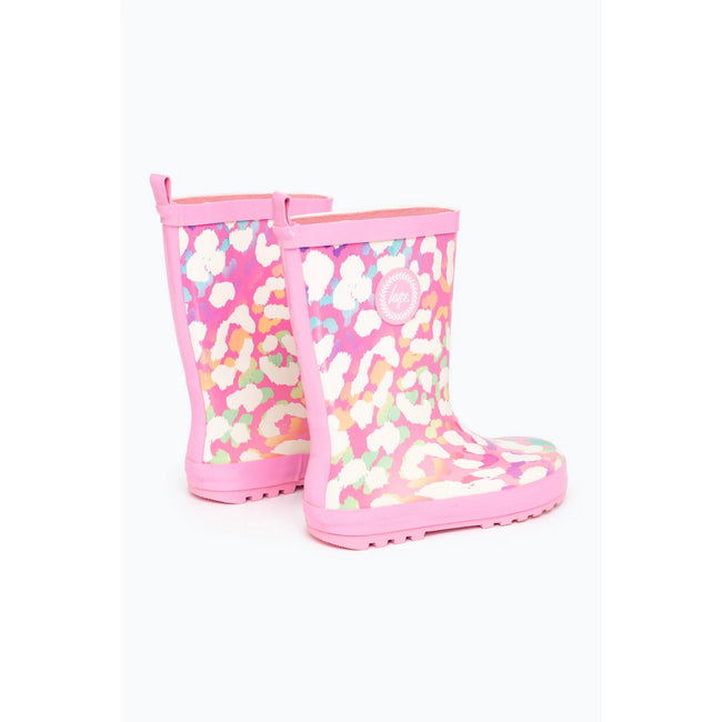 Pink-Cream - Back - Hype Childrens-Kids Leopard Galoshes