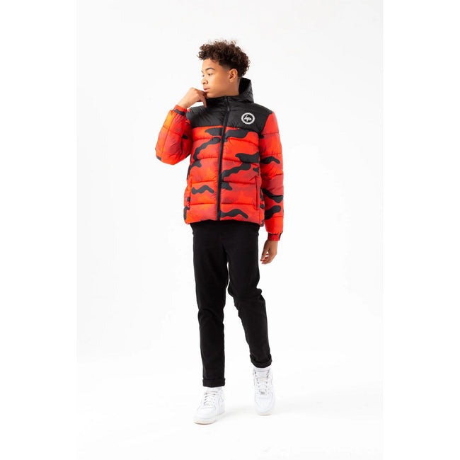 Black-Red - Close up - Hype Boys Camo Padded Jacket