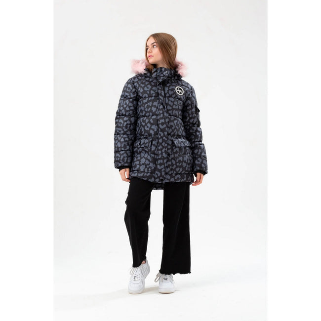 Black-Gray - Close up - Hype Girls Camo Padded Jacket