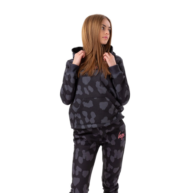 Black - Back - Hype Girls Script Cheetah Print Hoodie