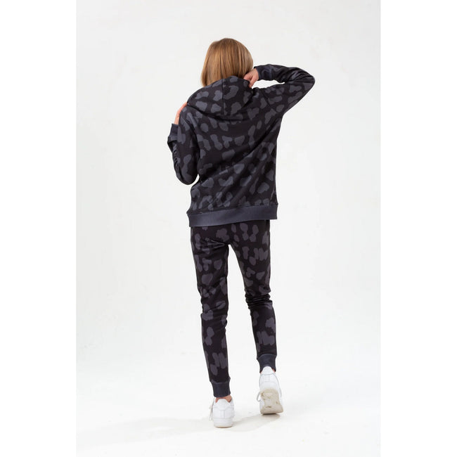 Black - Side - Hype Girls Script Cheetah Print Hoodie