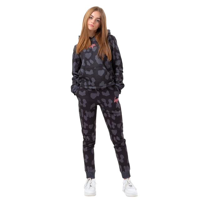 Black - Front - Hype Girls Script Cheetah Print Hoodie