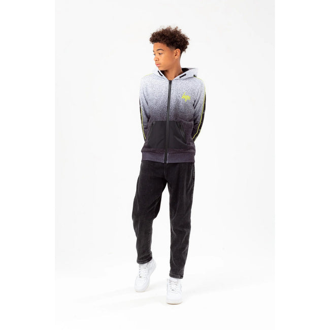 Monochrome-Lime - Side - Hype Boys Speckle Fade Script Taped Full Zip Hoodie