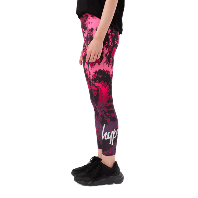 Purple - Front - Hype Girls Script Tie Dye Leggings