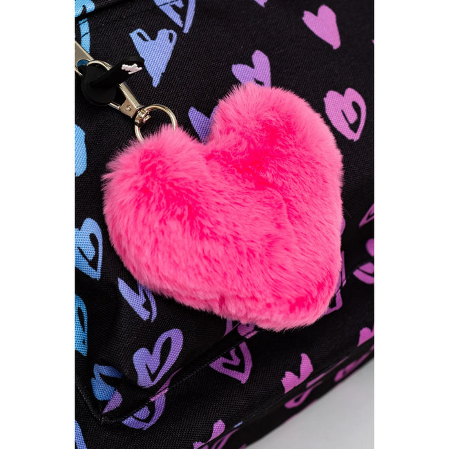 Pink-Black - Pack Shot - Hype Scribble Heart Crest Knapsack